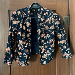 Floral Corduroy 100% Cotton One Button Blazer Jacket with Pockets Size L